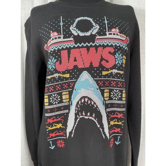 JAWS Themed Ugly Christmas Sweatshirt Fair Isle print on Black, Large Men's  NWT - Picture 3 of 6